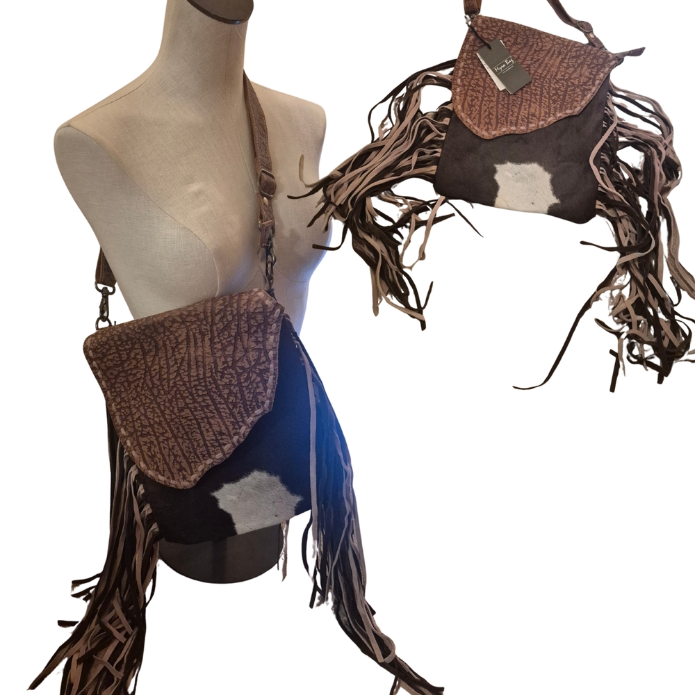 Brown and Black Fringe Crossbody Bag
